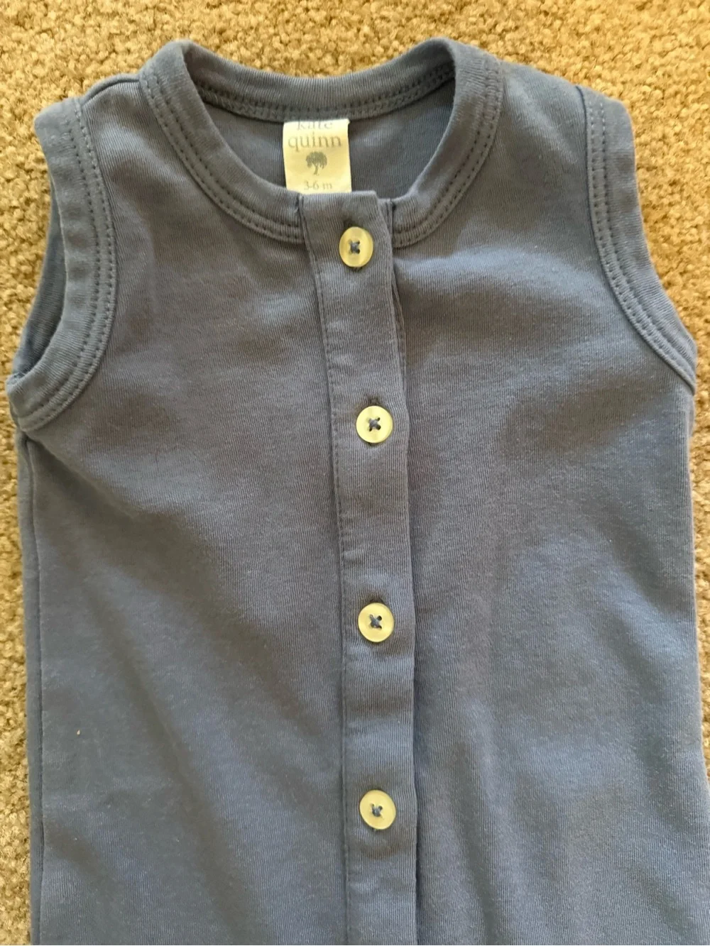 Kate Quinn Organic Sleeveless Button-Front Baby Romper in Slate Blue